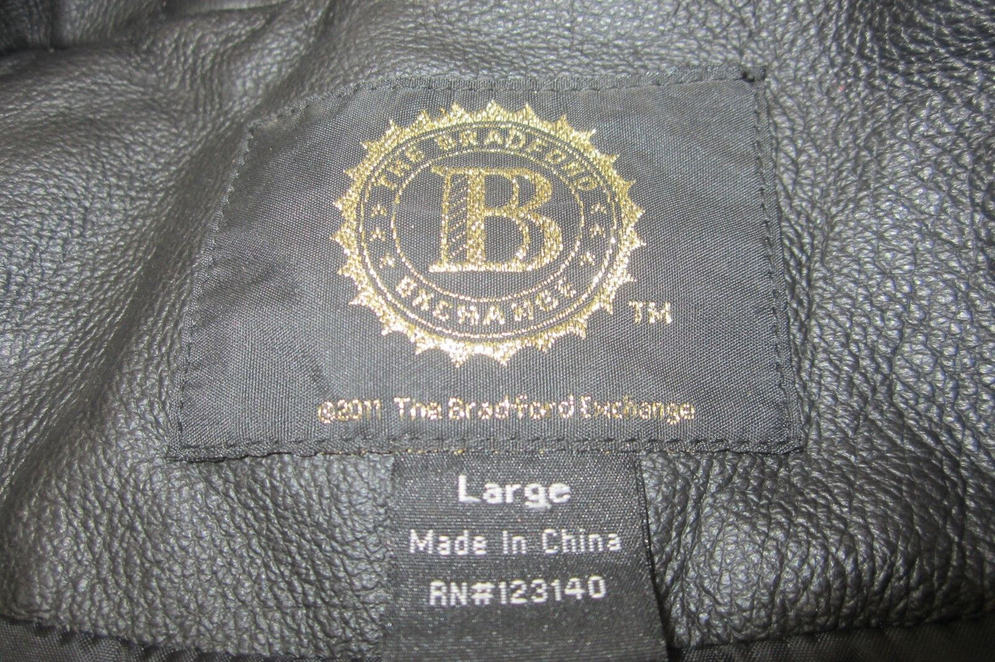 NICE-Bradford Exchange Biker Black Leather Eagle & American Flag Jacket Sz L 44"