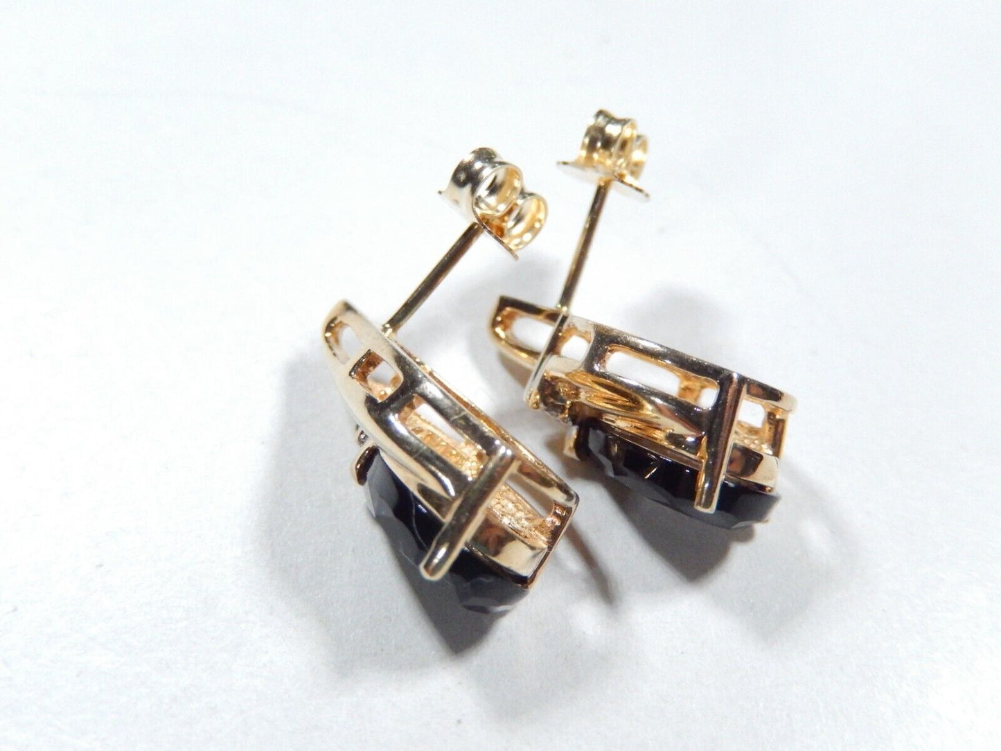 *VINTAGE*  14k Yellow Gold Pear Shape Black Onyx & Diamond Earrings 18mm x 9mm