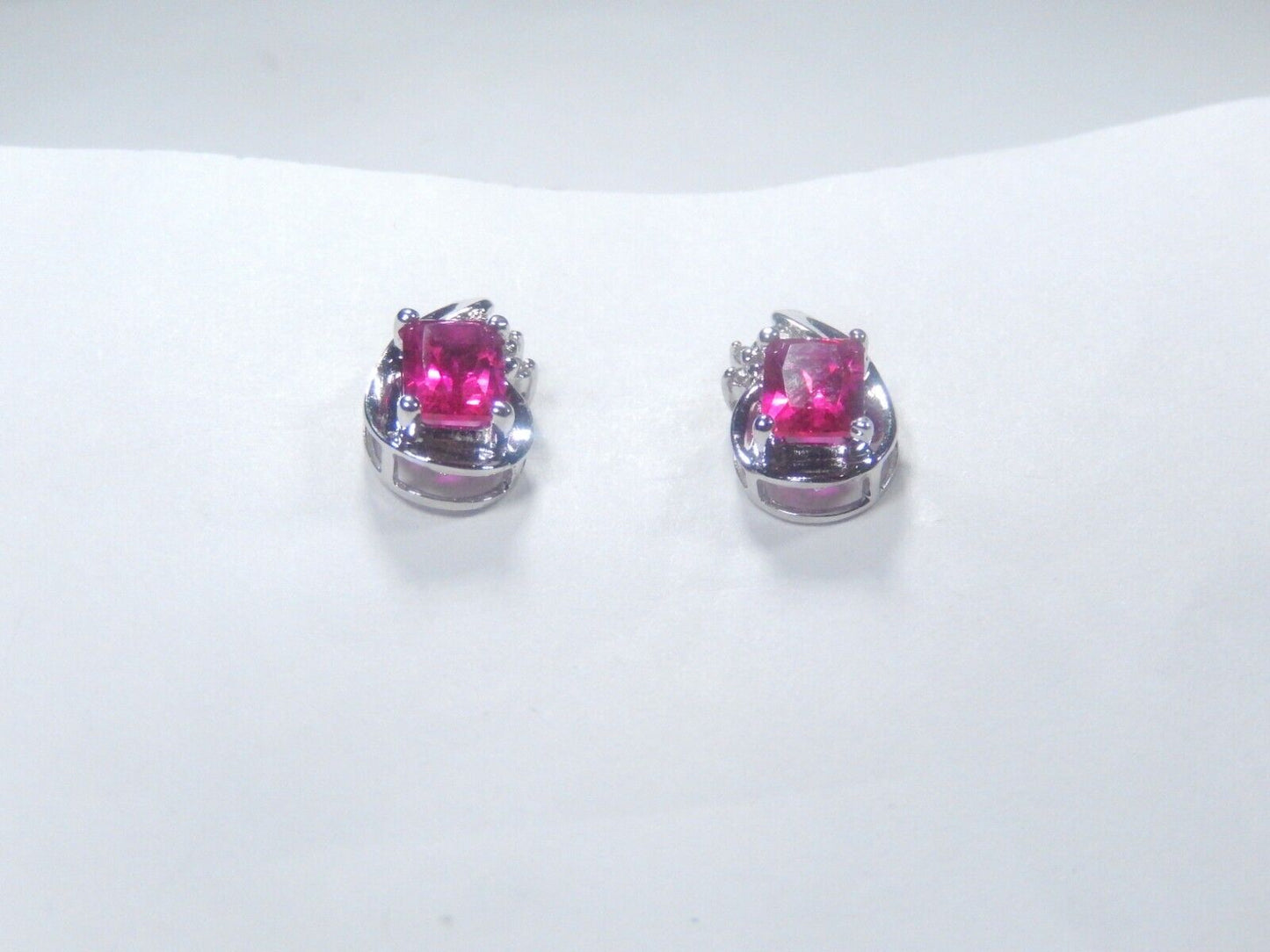 10k White Gold Lab-Created Ruby and Diamond Earrings