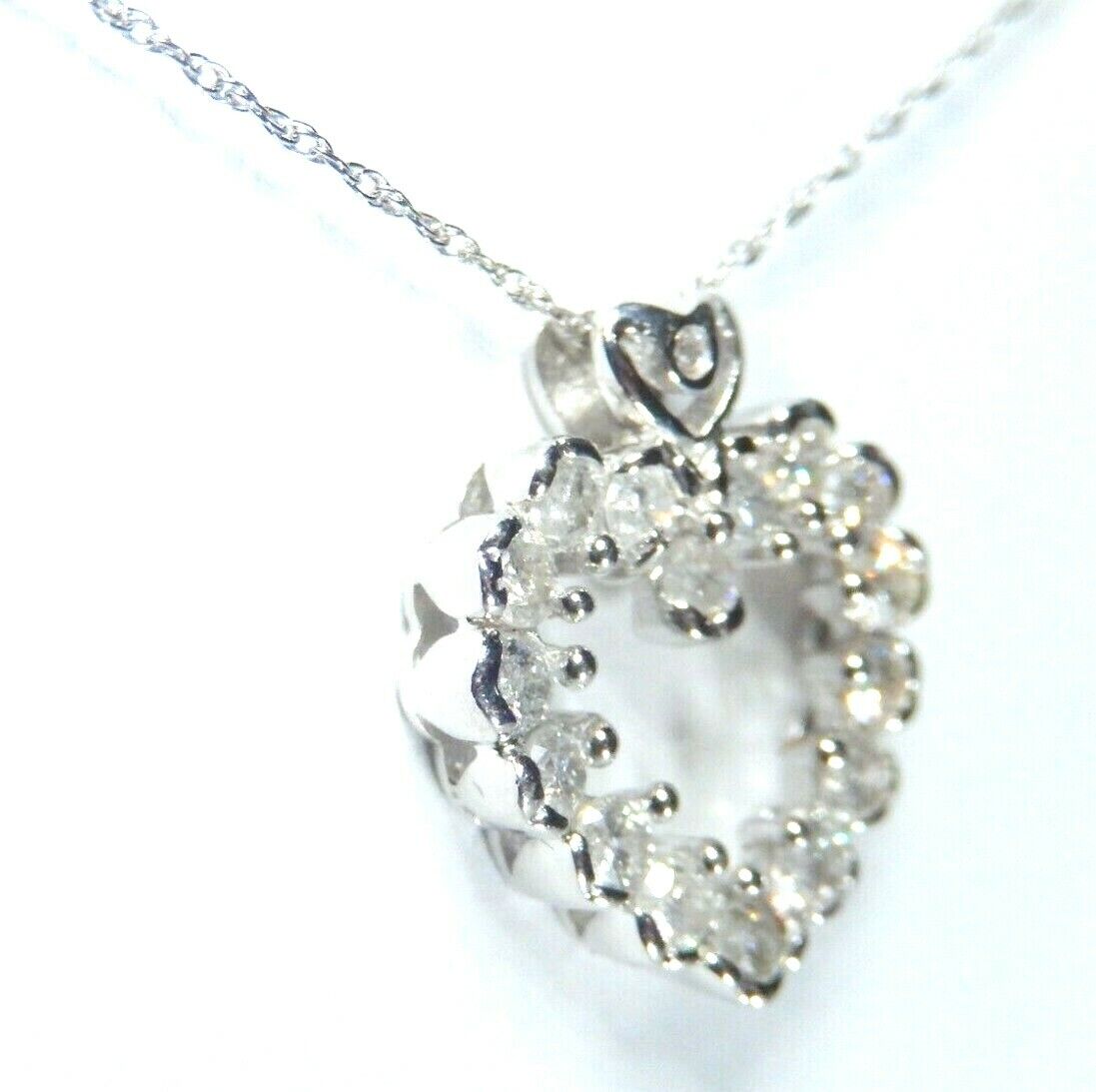 *NWT* 10K White Gold 1CT Diamond Stunning Heart Necklace Pendant w/14K 18" Chain