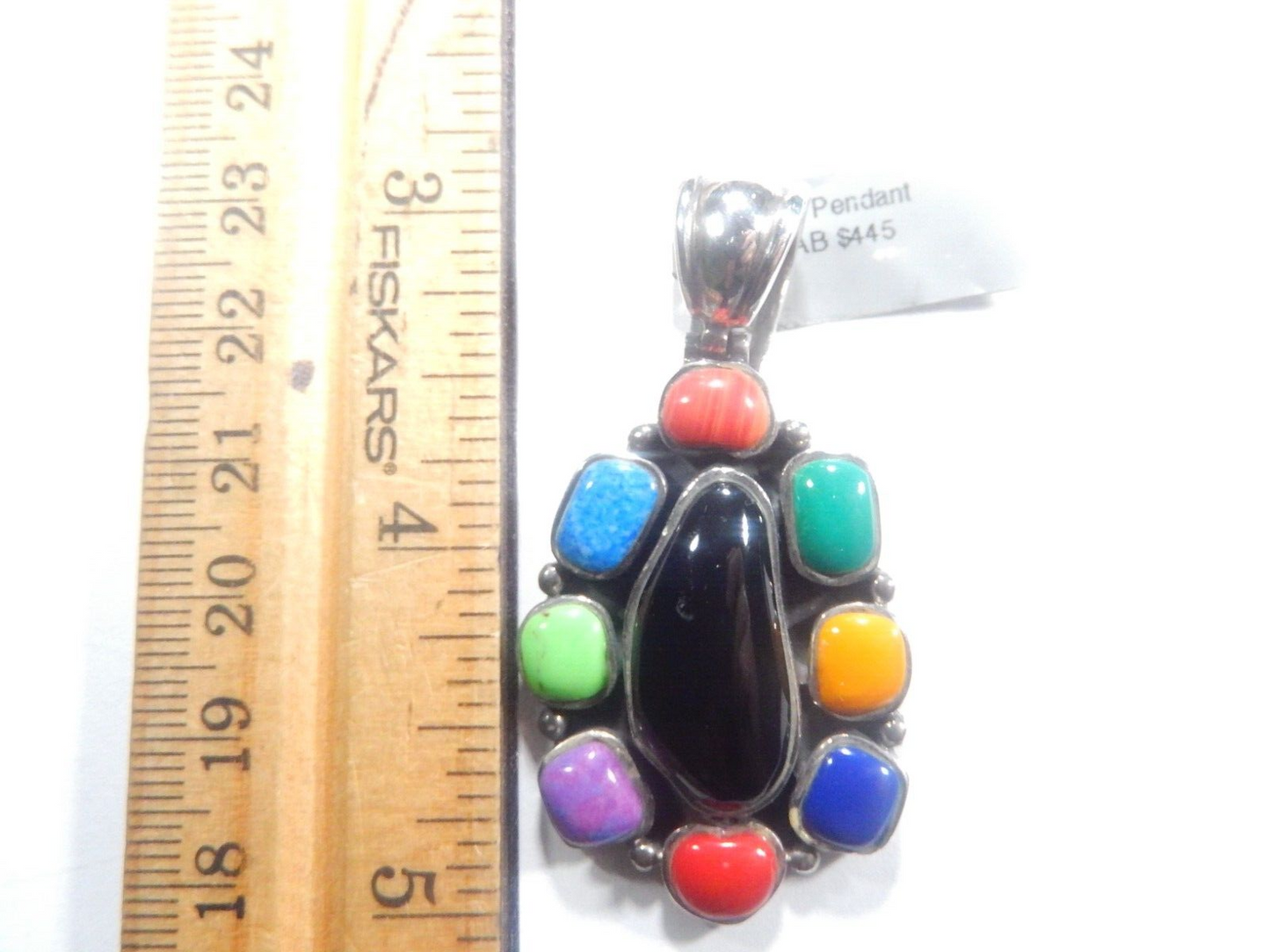 *VINTAGE*  925 Sterling Silver Multi Gemstone Pendant Southwest Style 2"