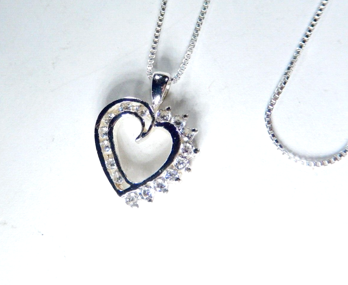 NEW Sterling Silver 925 Cz Heart Pendant w/18"chain