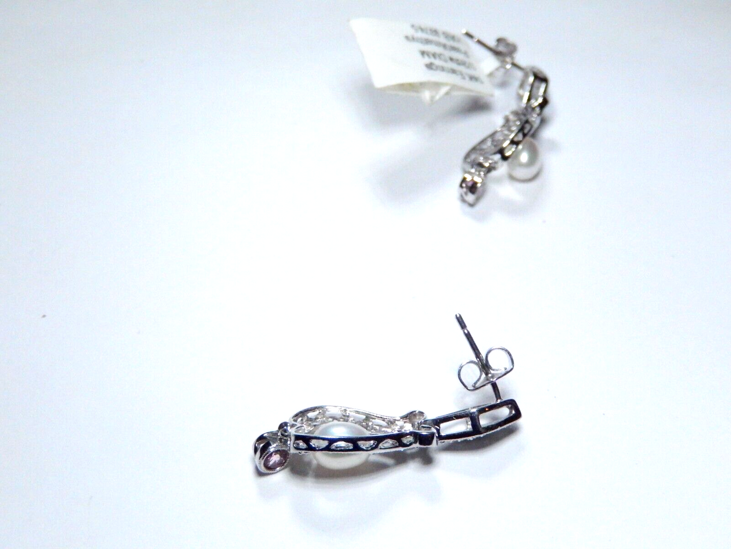 Beautiful 14K White Gold Pearl & Amethyst & .50 CT  Diamond Drop/Dangle Earrings