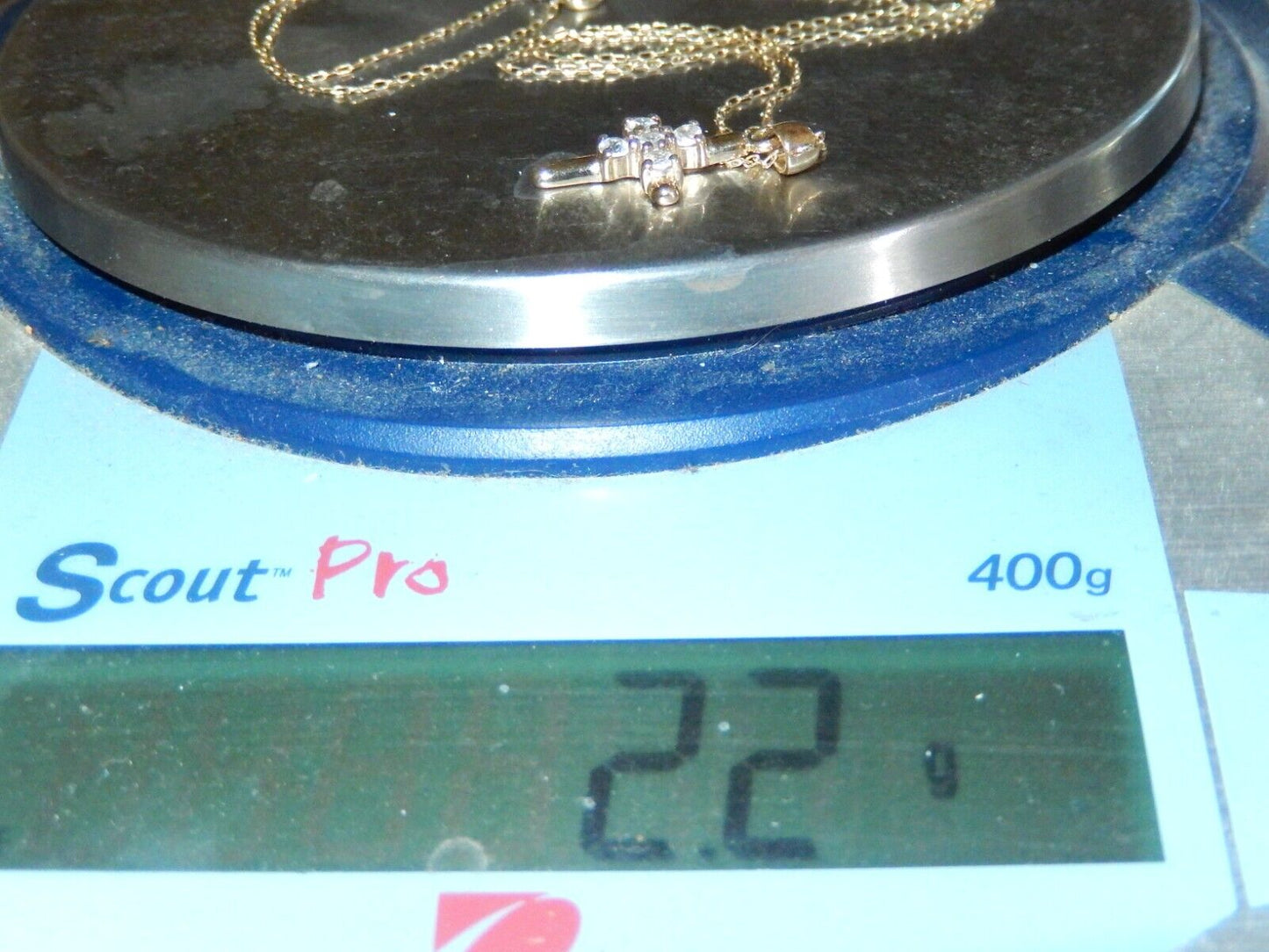 *VINTAGE*  Vermeil Gold Sterling Cross CZ Pendant w/20"Vermeil chain
