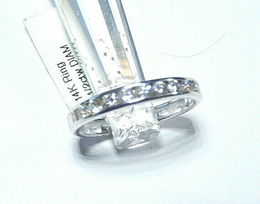 *NWT*14K White Gold .50CT Natural Round 11 VS Diamond Channel Set  Ring Sz 7.25