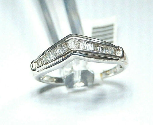 *NWT* 10k White Gold 1/3CT Baguette Cut Natural Diamond Wedding Ring Size 9