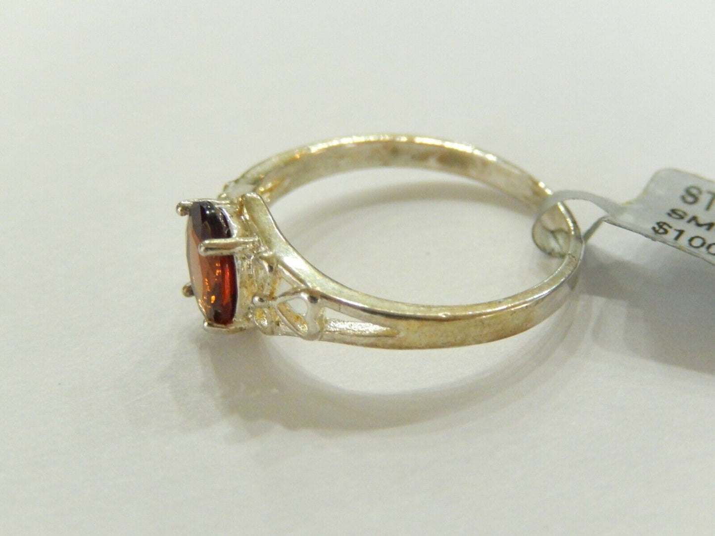 Sterling Silver 925 Oval Cut Garnet Filigree Solitaire Ring  Size 9.25