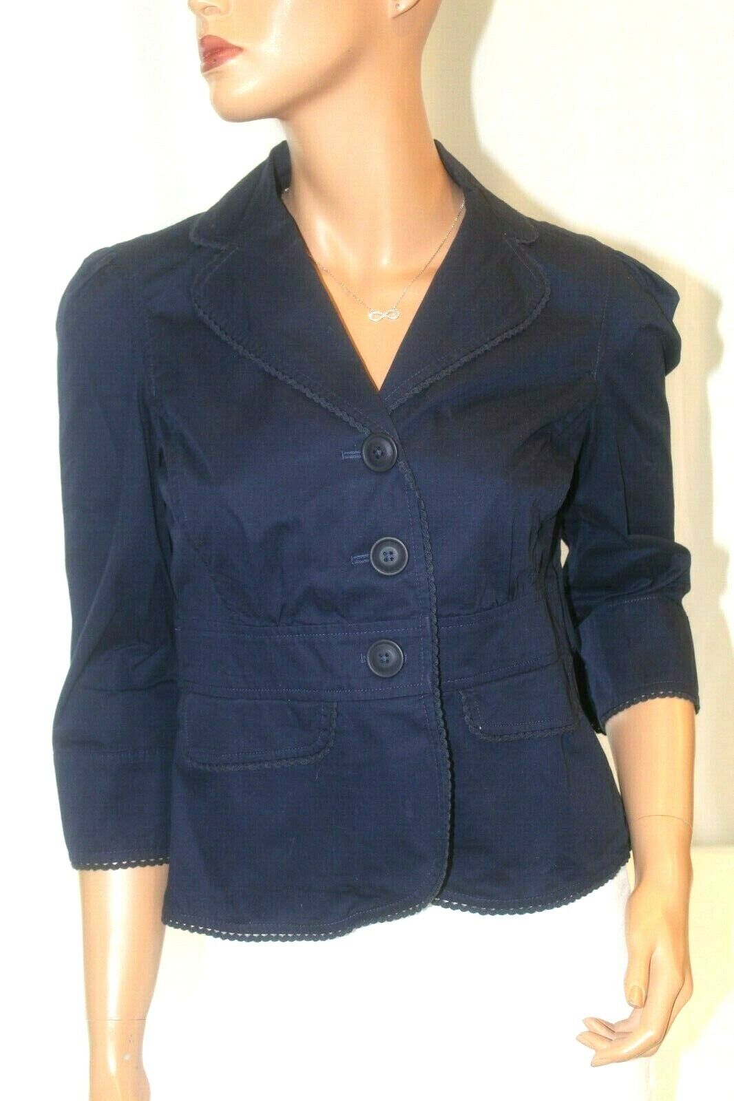 *MINT* L.L. Bean Women's 100% Cotton 3 Button Solid Navy Blue Blazer Jacket Sz 6