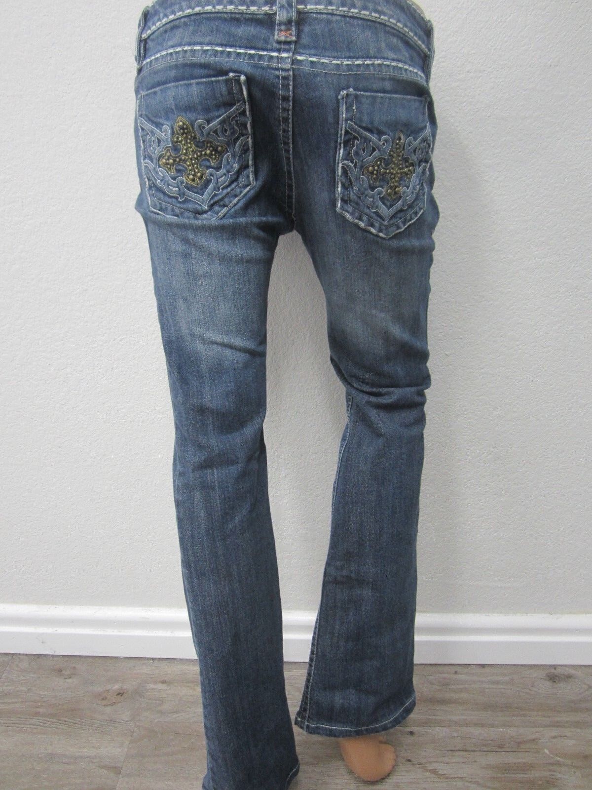 NICE CELLO Studed Cross Pocket Boot Cut Embellished Thick Stitch Jeans Sz 26x30