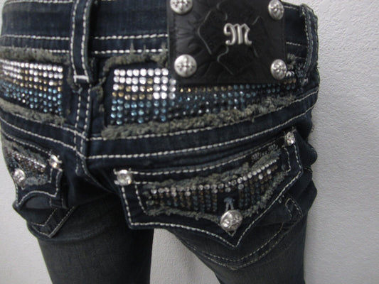 NWT  Miss Me Women's Boot Cut Jeans JP5589B DK BLU .SIGNATURE-KISS 27x34
