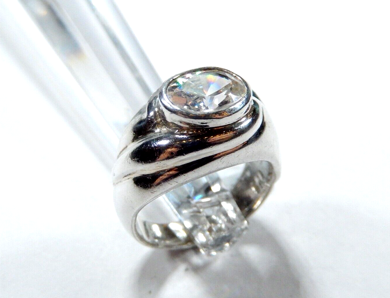 *VINTAGE*  Sterling Silver 2.00 CT Oval CZ  Dome  Gemstone Ring Size 7