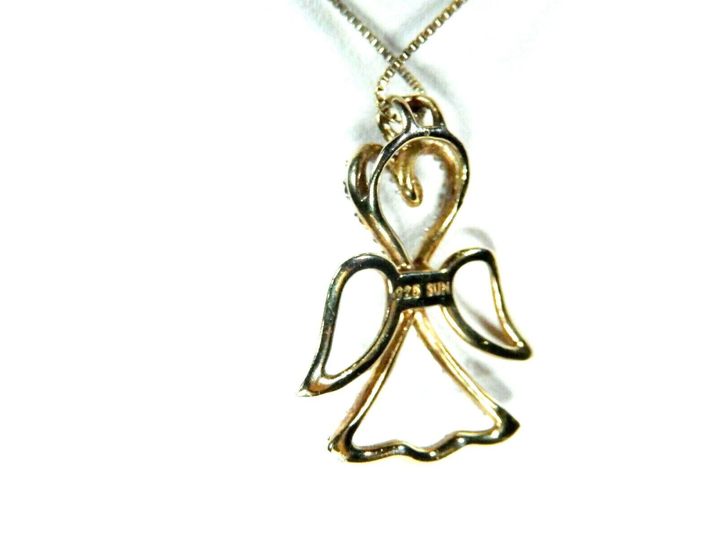 *VINTAGE* Vermeil Gold Over Sterling Silver Pendant 925 Angel With Diamonds