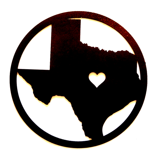 "NEW" STATE OF TEXAS WITH HEART" METAL WALL ART 14ga. 12"x12"