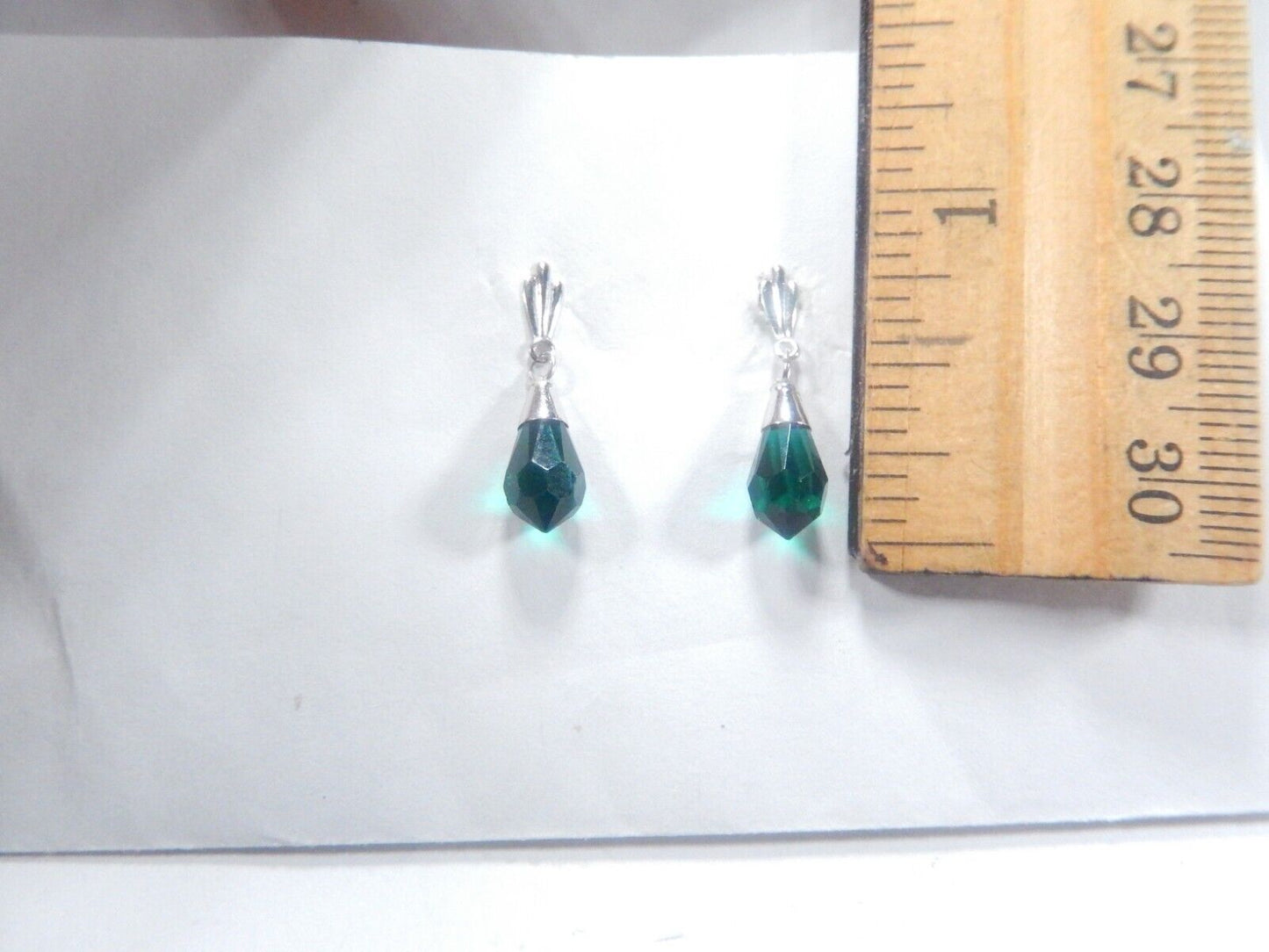 14K White Gold Lab-Created Emerald Briolette Drop/Dangle Earrings
