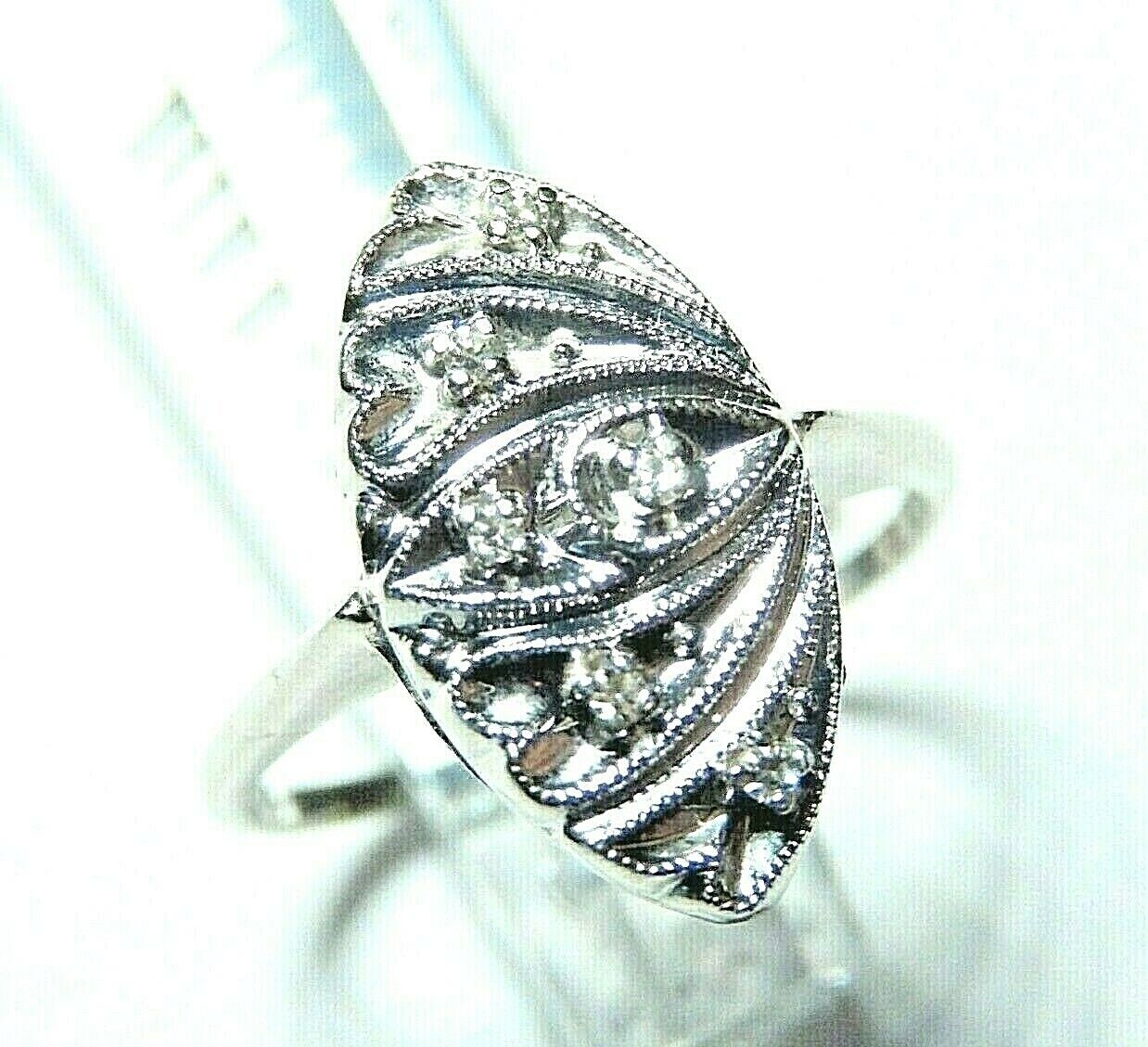 *VINTAGE*  14K White Gold Art Deco Six Round  Diamond Ring  Size 7.5