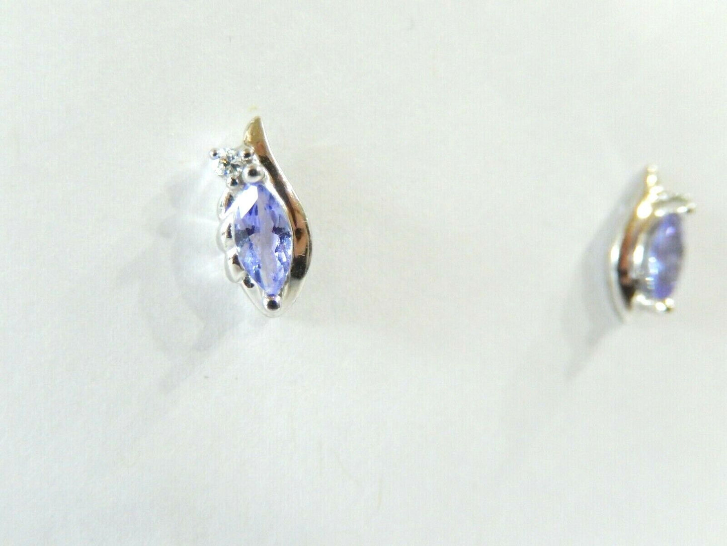 10K White Gold 1/2CT TW Purple Marquise Cut Tanzanite  & Diamond Post Earrings