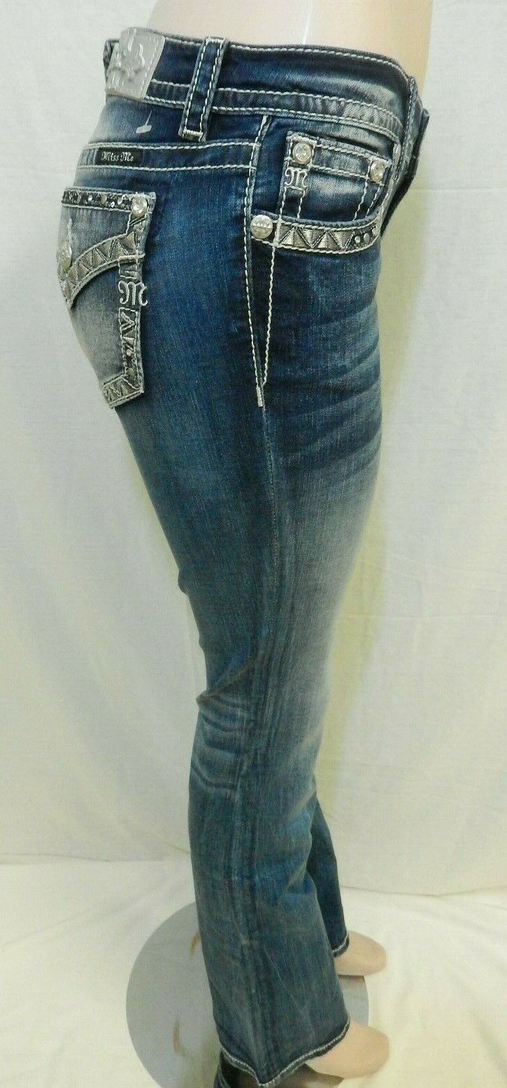 *NWT* Miss Me L3222B Mid-Rise Chloe Boot Cut Jeans Medium Blue Size 26 x 34"