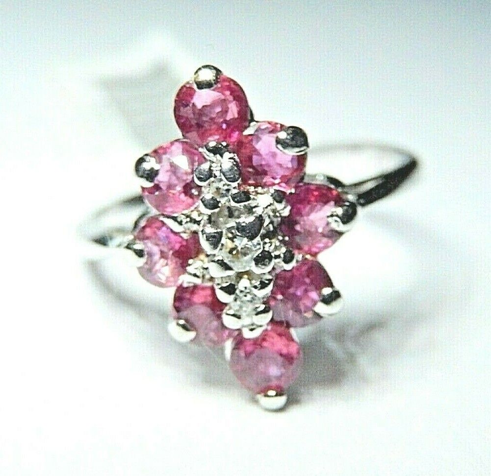 *NWT* 14k Genuine White Gold Ruby and Diamond Ladies Ring Size 6.75