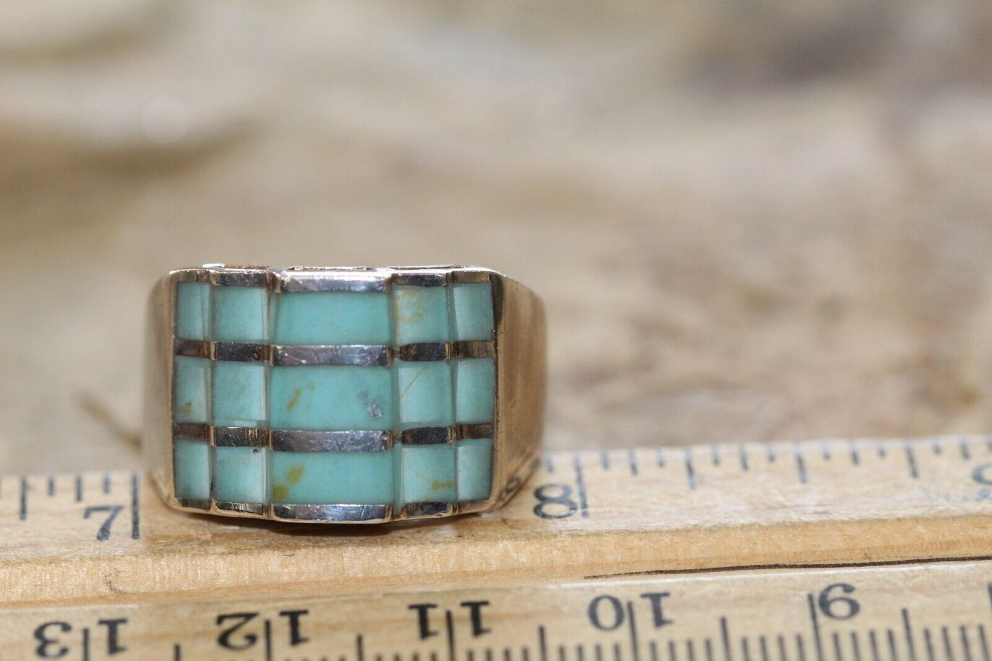 *VINTAGE* LARGE Native American Turquoise Sterling Silver Ring Sterling size 9.5