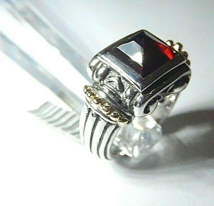 *VINTAGE* 18k Yellow Gold And 925 Sterling Silver 3.00CT Garnet Ring Size 5.25