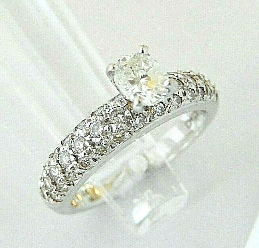 1 Ct Oval Cut Natural VS Pave Diamond Engagement Ring 14K White Gold Sz 7.25