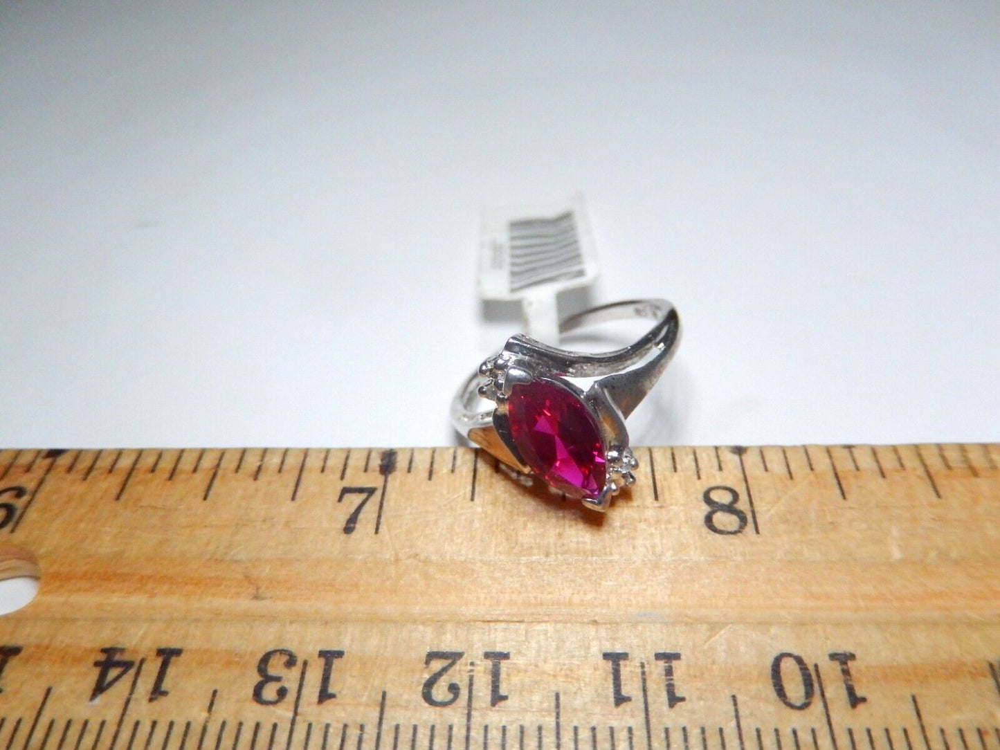 *NWT* 10k White Gold Lab Created Marquise Ruby And Diamond Ring Sz 6.5