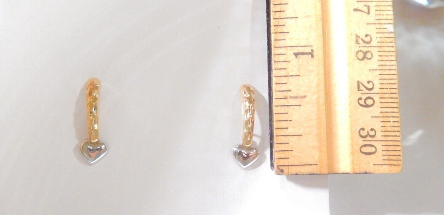 14K Two-Tone Gold Heart  Dangle Post Earrings