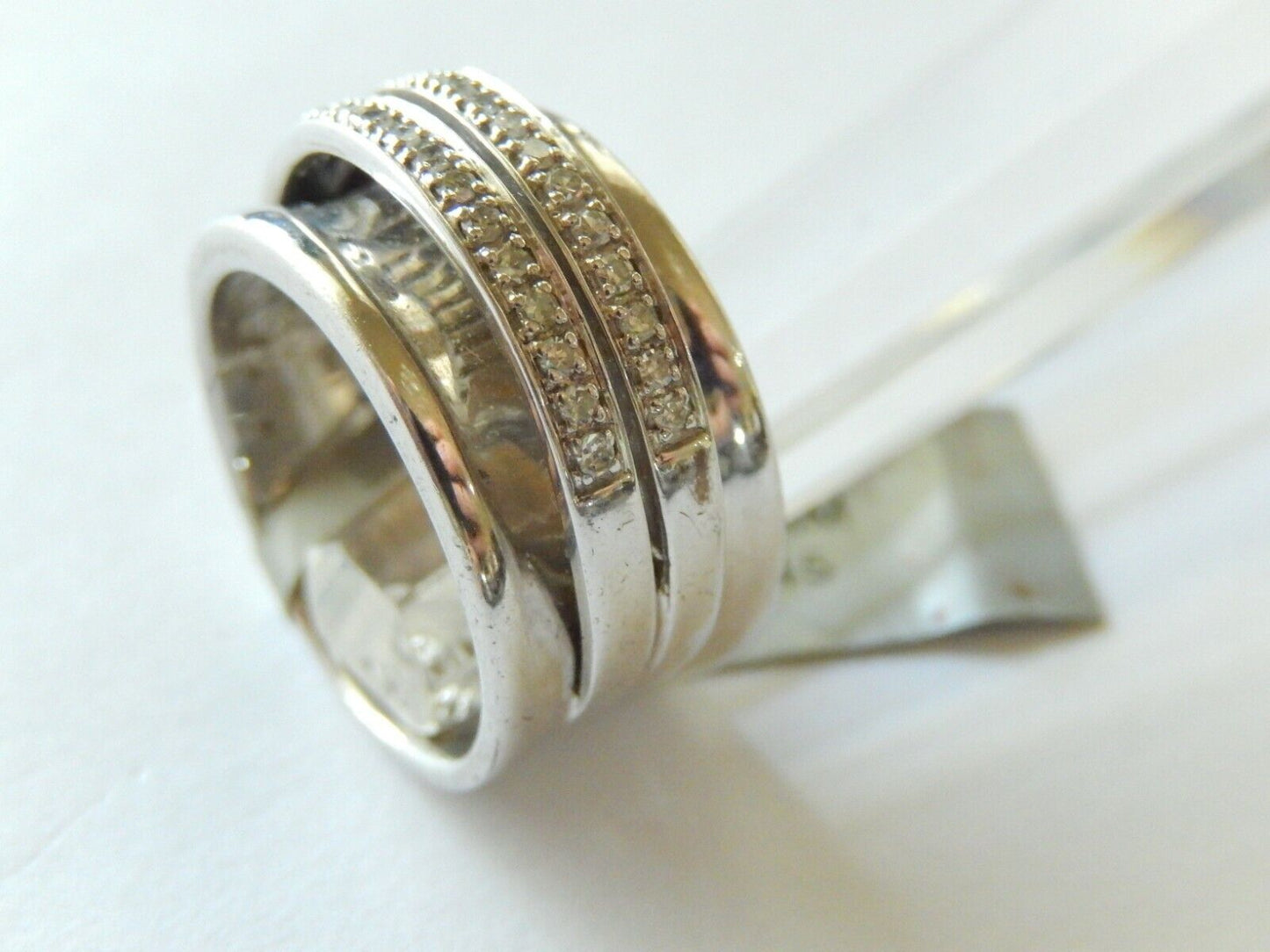 *VINTAGE* Sterling Silver .33CT Double Row Diamond 11mm  Wide Band Ring Size 6.5