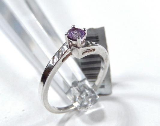 *VINTAGE*  925 Sterling Silver  Amethyst  Decorative Bypass Band Ring Size 8.75