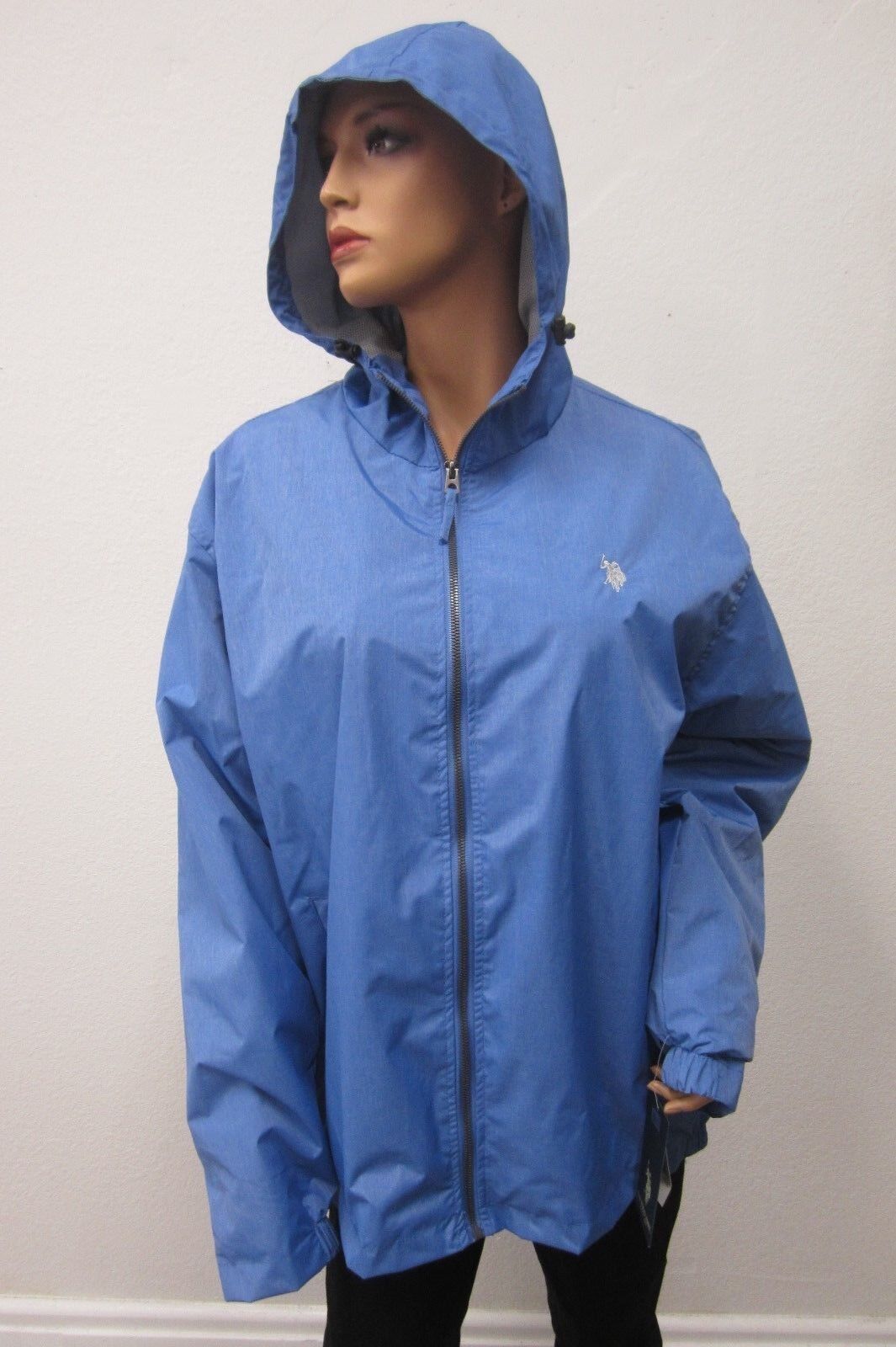 *NEW* Unisex U.S. Polo Assn  Co. Rain Hooded Blue Zip Up Jacket Size Small