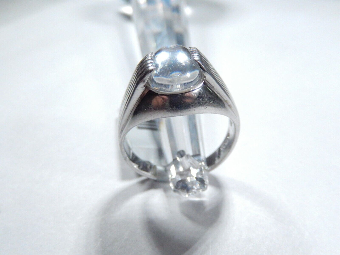 *VINTAGE*   CABOCHON WHITE 11mm x 9mm CZ MEN'S RING 925 STERLING SILVER Size 10