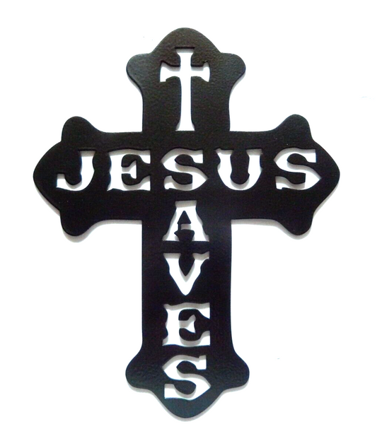 ~NEW~ 14ga. "JESUS SAVES CROSS" Chocolate Brown Metal Wall Art   12"x9.5"