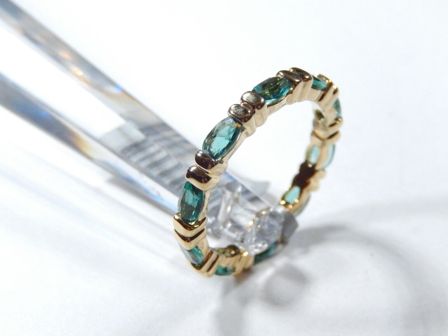 *VINTAGE* Gold Vermeil Sterling Silver Lab Created EMERALD ETERNITY RING Sz 9.75