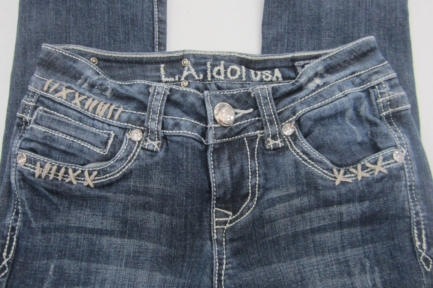 *NICE* Capri Jeans LA Idol Usa Women's  Rhinestone Designed in USA Sz 26 x 18"