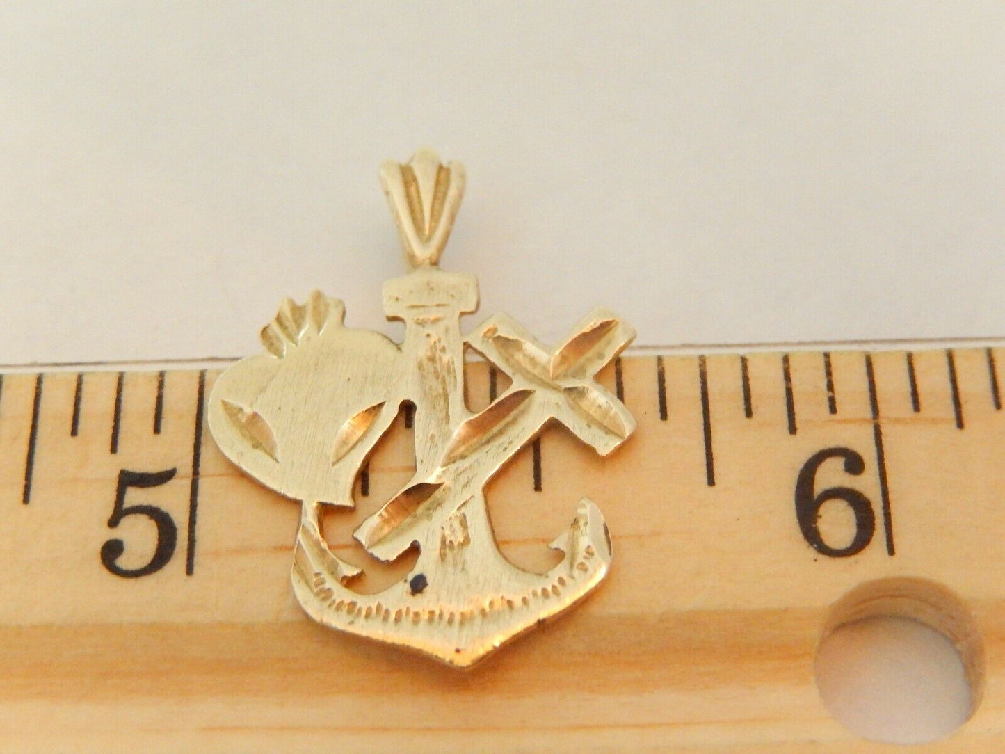 14k Yellow Gold Cross Heart and Anchor Pendant