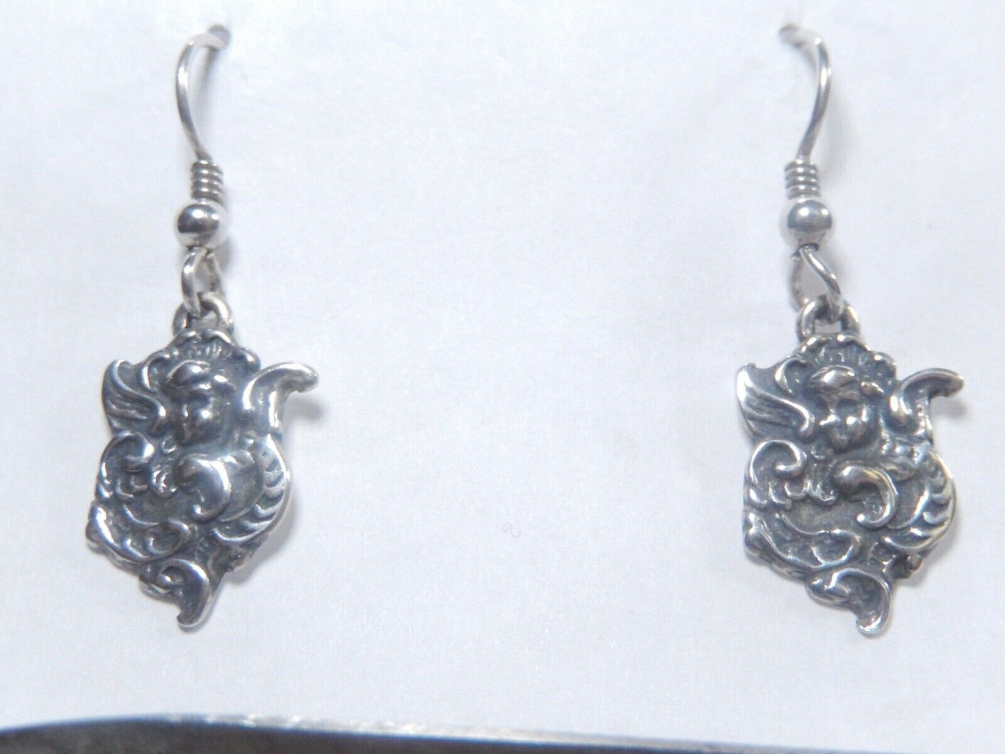 Vintage Sterling Silver Repousse Angel Baby Dangle Earrings