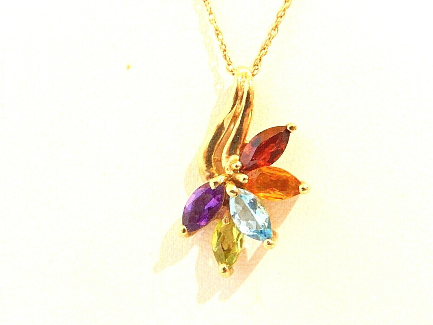 *VINTAGE* 10k Yellow Gold Multi Gem Free Form Cluster Pendant w/14K 18" Chain