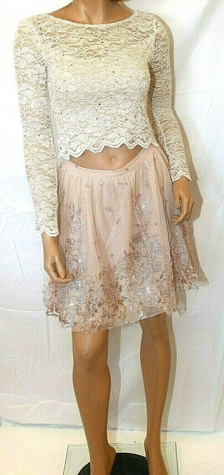 *NWT* Jump Apparel 2-piece/ Formal Top & Skirt  Blush & Ivory Lace/Sequin Sz 3/4