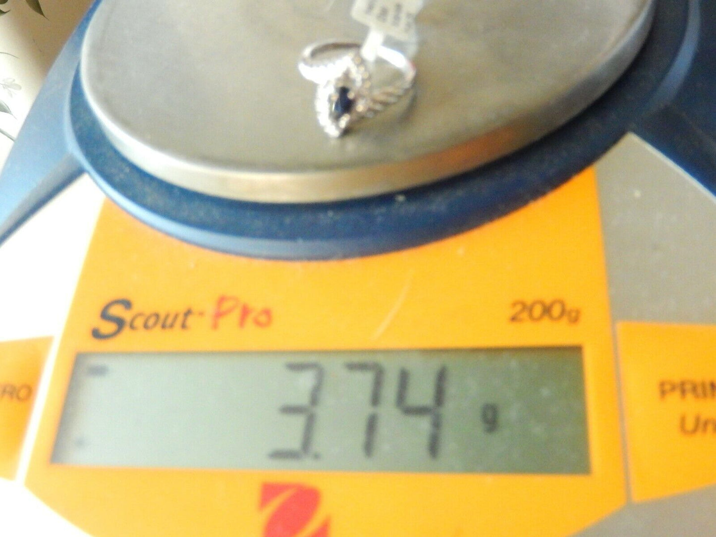 Ladies 14K White Gold Natural Blue Sapphire & Diamond Ring Size 6.75