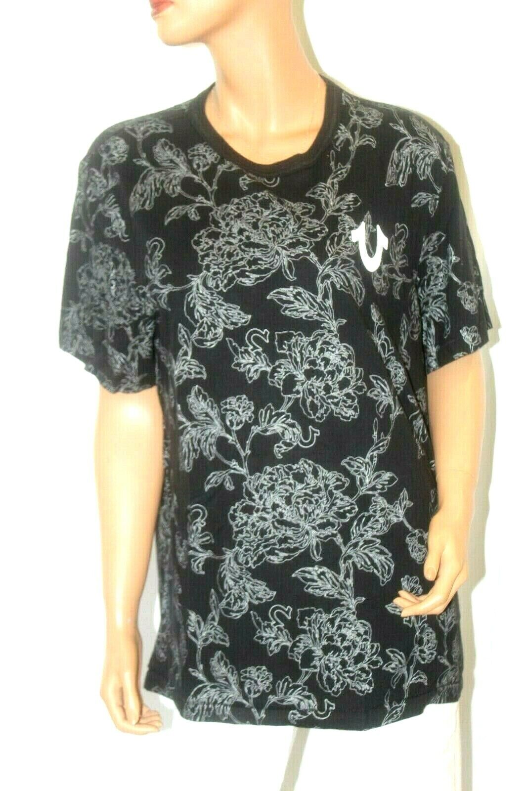 *NWT* True Religion Black Allover Bloom Metallic Floral  Men's Tee T-Shirt Sz M