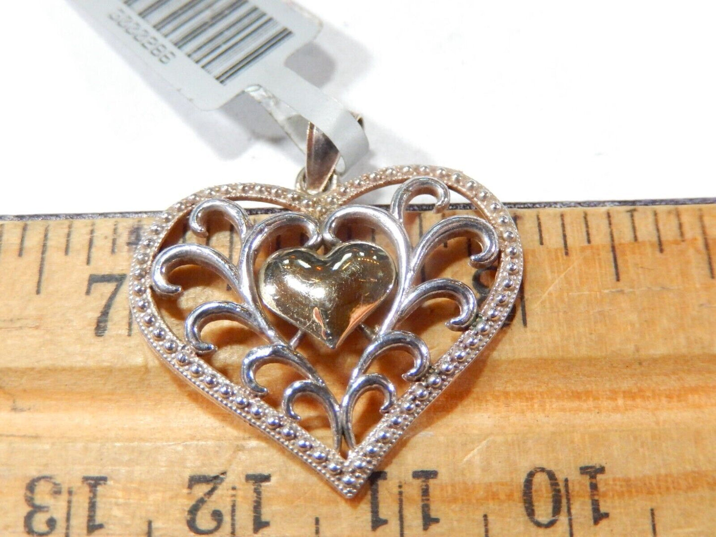 *VINTAGE*  Sterling Silver & 10k Yellow Gold Heart Pendant 1 - 1/8" Tall