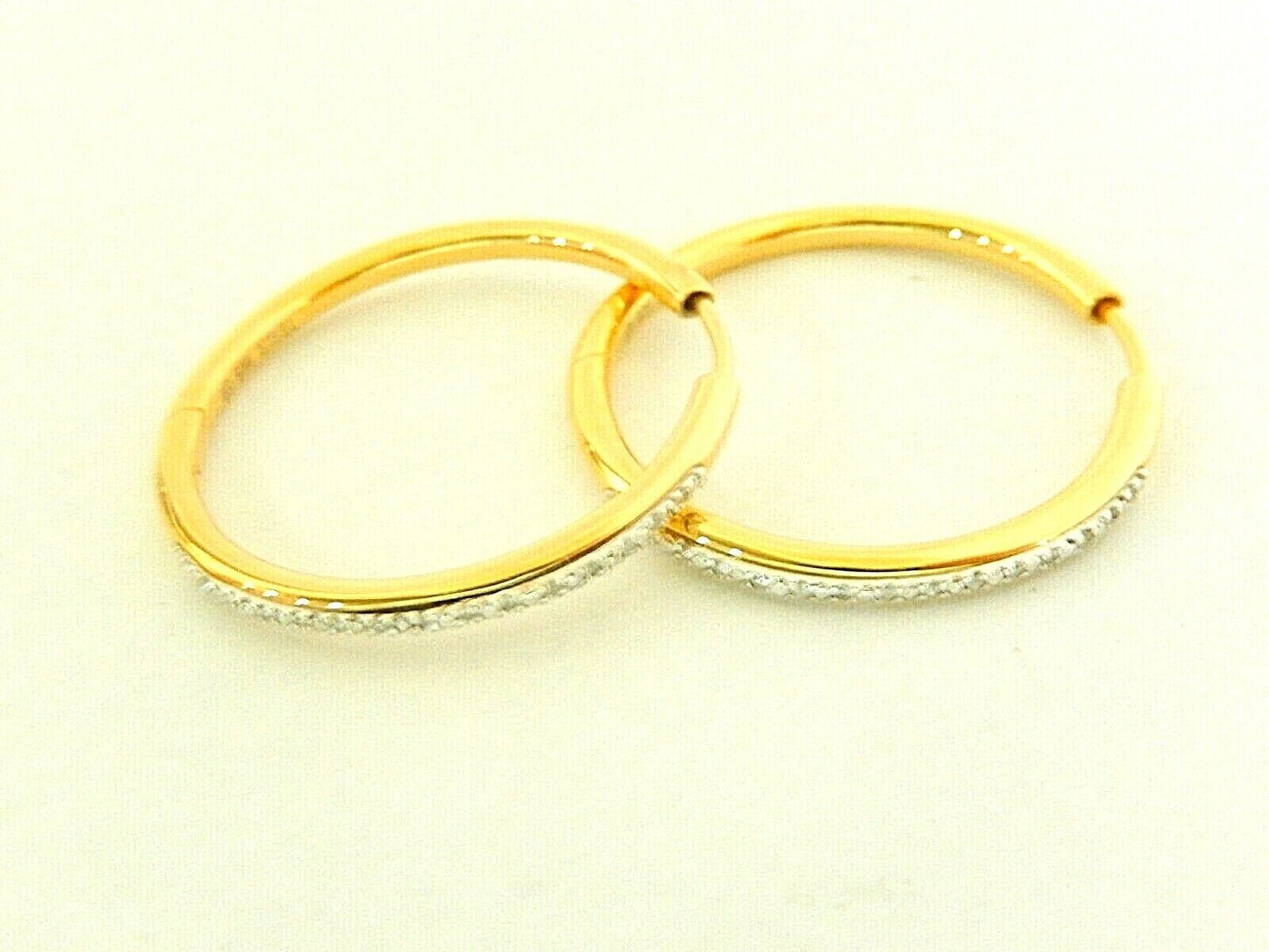 14K Gold Vermeil on Sterling Real 32 Diamond Large 30mm  Hoop Pierced Earrings