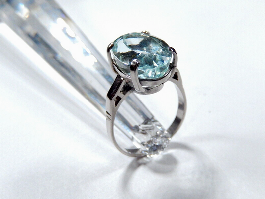 VINTAGE* Sterling Silver 9.00 CT BLUE TOPAZ OVAL FANCY CUT SOLITAIRE Ring Sz7.75