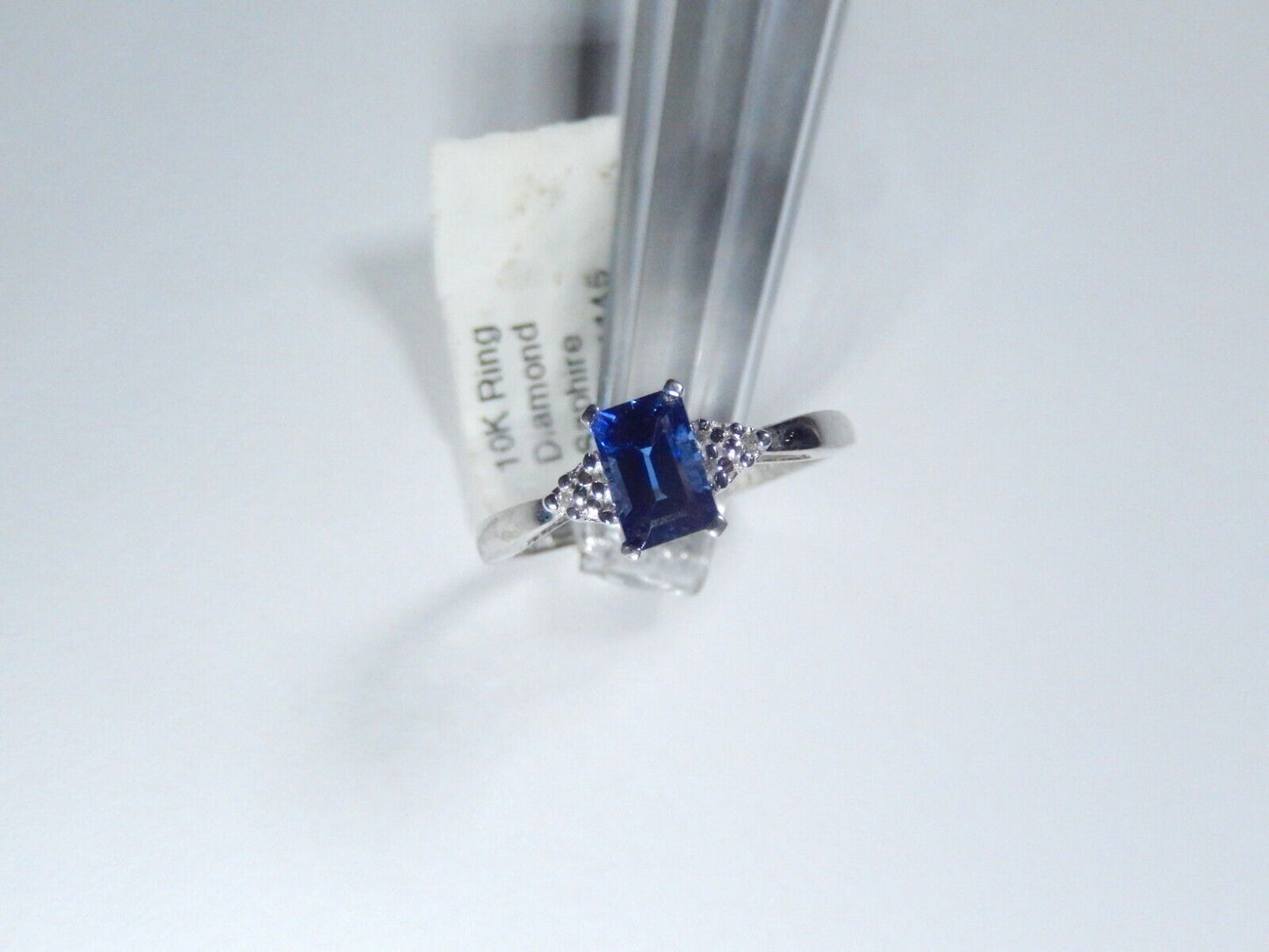 *NWT* 10k White Gold Lab Created  Sapphire And Diamond Ring Size 7.25