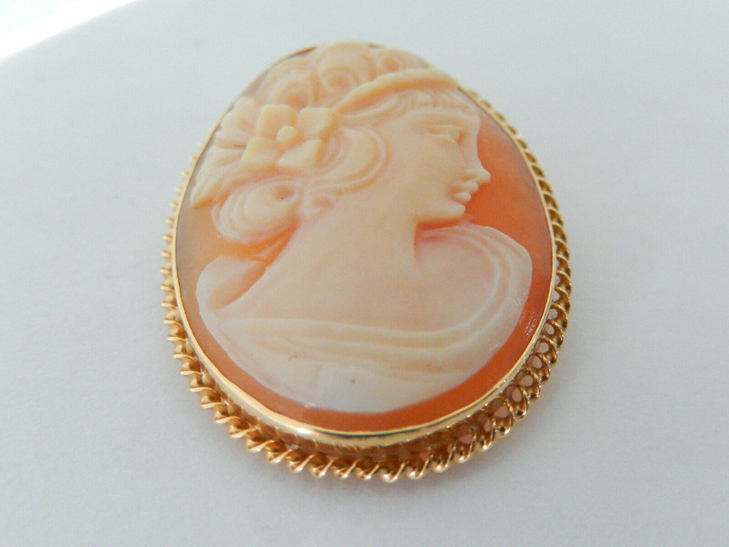 *VINTAGE* ANTIQUE LARGE 14KT YELLOW GOLD 3D LADY CAMEO HANDCRAFTED PIN PENDANT