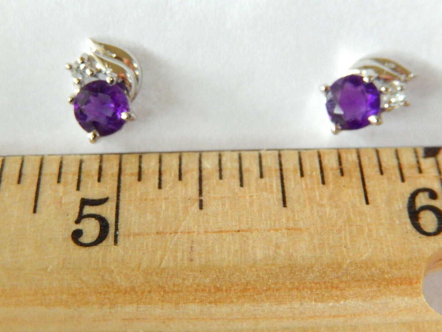 *NWT* 14K White Gold .75CT Amethyst & Diamond Stud Earrings