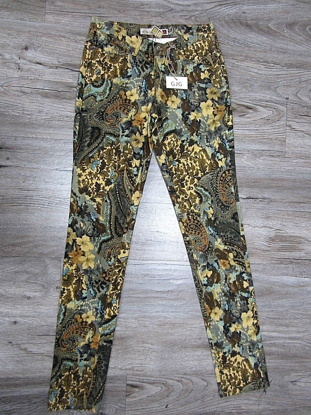 NWT GJG Floral Paisley Brocade Print Brown Mustard Low Rise Skinny Jeans USA