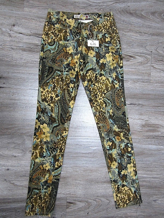 NWT GJG Floral Paisley Brocade Print Brown Mustard Low Rise Skinny Jeans USA