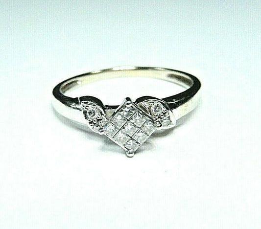 *VINTAGE* 14K White Gold  Princess Cut Diamond Wedding Engagement Ring Size 6.5