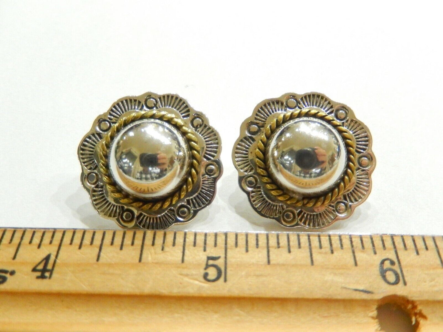 *VINTAGE*  Sterling Silver Earrings 925 Taxco Mexico Clip On 1" Diam